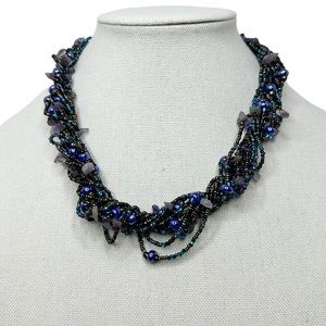 Heavily Beaded Seed Bead and Glass Necklace with Magnetic Closure
